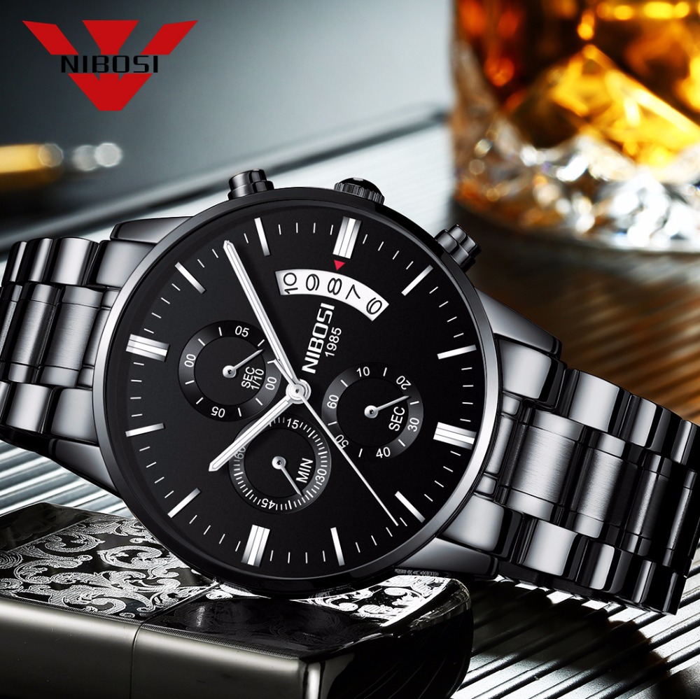 Luxury Watch Top 10 - Reloj NIBOSI de cuarzo negro de